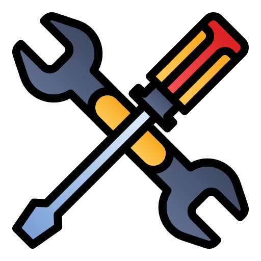 A cartoon graphic of wrench and screw driver making a X. Swift Business Websites builds websites for Maintenance and Repair.